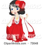 Cute Little Girl Playing Dress up and Wearing Red