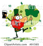 Dancing Leprechaun Holding a Shamrock and Beer
