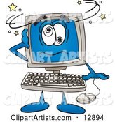 Desktop Computer Mascot Cartoon Character Confused and Seeing Stars