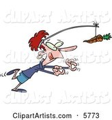 Dieting Woman Chasing a Chocolate Covered Carrot on a Stick