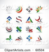 Digital Collage of 16 Colorful Abstract Web Design Elements or Logos