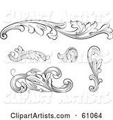 Digital Collage of Black and White Leafy Floral Scrolls and Design Elements - Version 2
