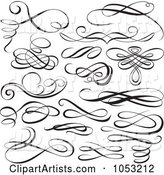 Digital Collage of Black and White Ornate Calligraphic Design Elements - 1