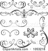 Digital Collage of Black and White Ornate Calligraphic Design Elements - 2