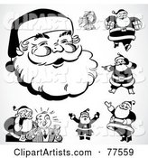 Digital Collage of Black and White Retro Santas