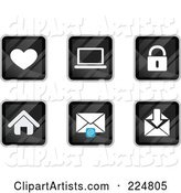 Digital Collage of Black Square Heart, Laptop, Padlock, House and Email App Icons