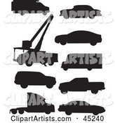 Digital Collage of Black Vehicle Silhouettes