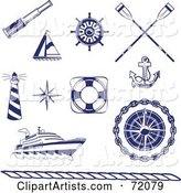 Digital Collage of Blue and White Nautical Icons