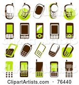 Digital Collage of Brown and Green Cell Phone Logo Icons