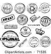 Digital Collage of Distressed Black and White Rubber Stamp Styled Notices