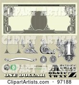 Digital Collage of Dollar Bill Bank Note Design Elements