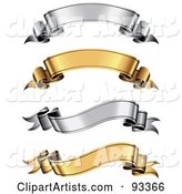 Digital Collage of Gold and Silver Arched and Wavy Ribbon Banners