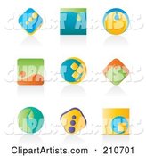 Digital Collage of Nine Colorful Icon or Logo Designs with Shadows