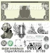 Digital Collage of One Dollar Bill Bank Note Design Elements - 2
