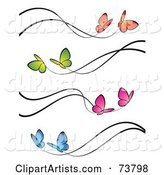 Digital Collage of Orange, Green, Pink and Blue Butterflies with Black Trails