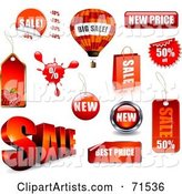 Digital Collage of Red Retail Sale Icons with Unique Shapes