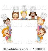 Diverse Kids Wearing Chef Hats Around a Blank Sign