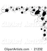 Elegant Black and White Border of Silhouetted Grapes and Grapevines on a White Background