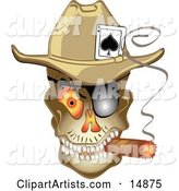 Evil Skeleton Cowboy with an Ace of Spades in His Hat, Smoking a Cigar