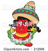 Female Mexican Chili Pepper Wearing a Sombrero