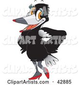 Feminine Magpie Bird in a Sexy Black Dress and Heels