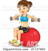 Fit Woman Working out with Dumbbells and a Ball
