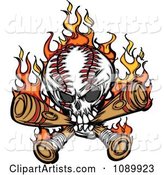 Flaming Baseball Skull Biting Bats