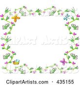 Floral Vine Border with Hearts, Bees and Butterflies