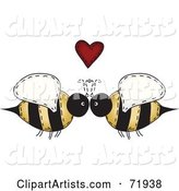 Folk Art Bee Couple Under a Red Heart