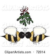 Folk Art Bee Couple Under Mistletoe