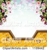 Frame of Blossoms and Bees on Honey over Clovers