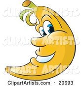 Friendly Blue Eyed Yellow Banana Character Smiling