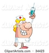 Friendly Female Caucasian Nurse Holding up a Syringe