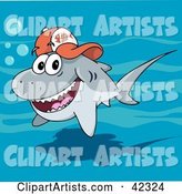 Friendly Gray Shark Wearing a Fish Bone Baseball Cap