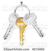 Gold and Silver Keys on a Ring Hanging from a Nail