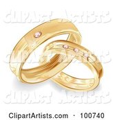 Golden Bride and Groom Wedding Rings with Diamonds