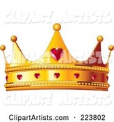 Golden Queen Crown with Ruby Hearts