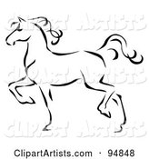 Graceful Black Line Art Trotting Horse Profile