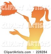 Gradient Orange Silhouetted Maid Dusting with a Feather Duster