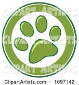 Green and White Dog Paw Print Circle