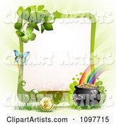 Green Butterfly Frame with a St Patricks Day Pot of Gold at the End of a Rainbow