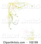 Green Floral Vine and Splatter Border Around White Copyspace