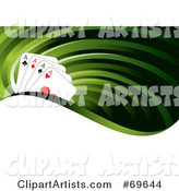 Green Flow Background with Four Ace Playing Cards and a White Wave