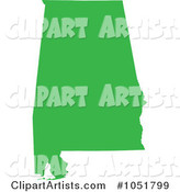 Green Silhouetted Shape of the State of Alabama, United States