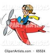 Grinning Pilot Man Flying a Red Plane