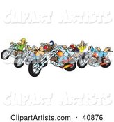 Group of Biker Chicks and Dudes Riding Their Colorful Choppers