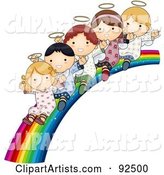 Group of Cute Angels Waving and Riding down a Rainbow Slide