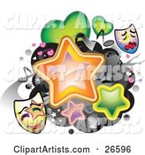 Group of Stars, Female Silhouettes, Beverages, Film, Hearts, Music Notes and Theater Masks