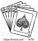 Hand of Cards Showing a 10, Jack, Queen, King and Ace of Spades