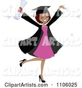 Happy Black College Graduate Woman Holding Her Arms up and Her Degree